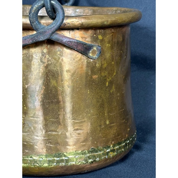Turkish Hammered VTG Copper Pot Dovetail Seams Rolled Edge Forged Handles RARE - Picture 6 of 15
